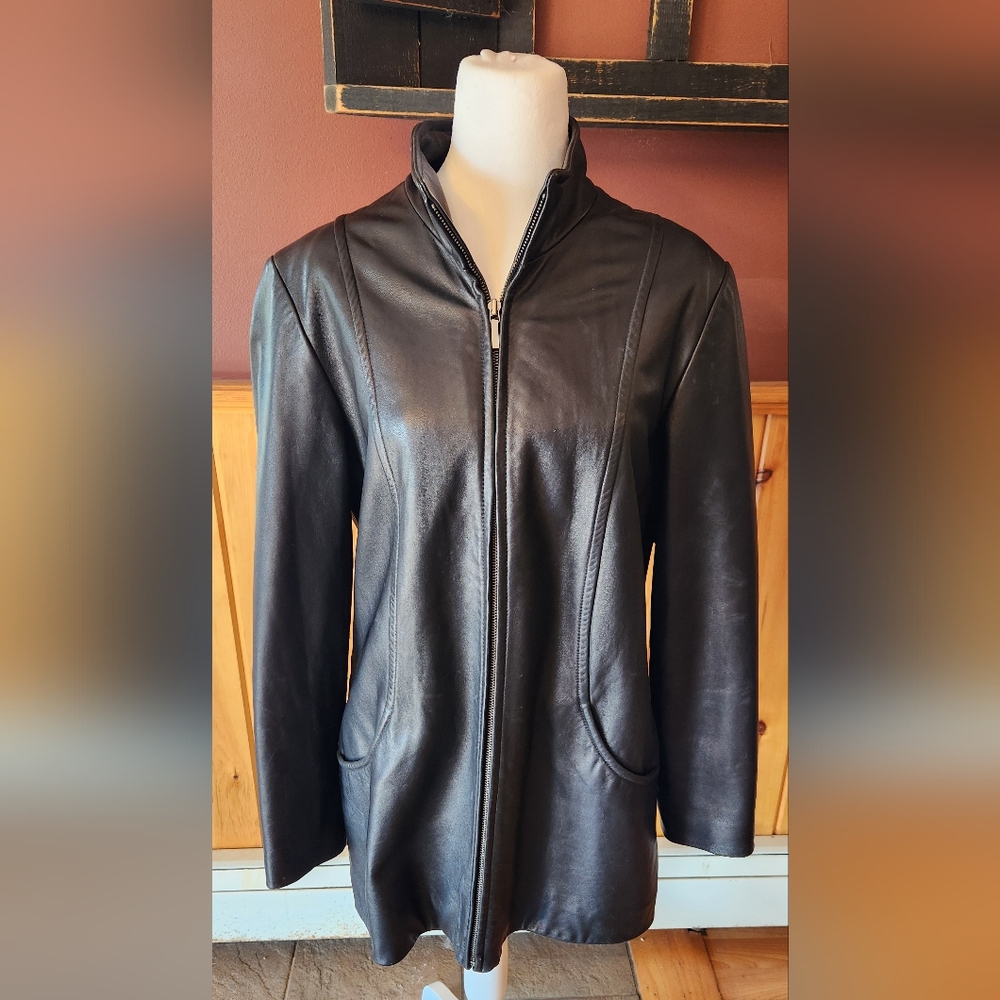 Worthington Genuine Lambskin Leather Jacket Size Medium Black Y2K